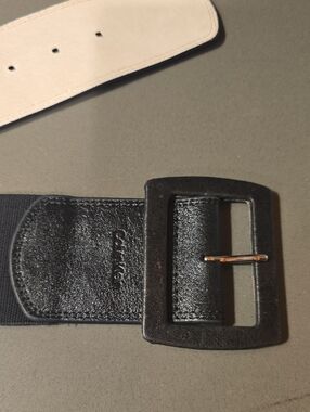 Calvin Klein Black Elastic Belt with Leather Trim and Dark Metal Buckle